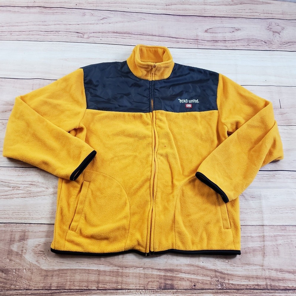 Ecko Unltd Sweater Mens Large Yellow Outdoors Sweatshirt Zip Up‎ Fleece Adult